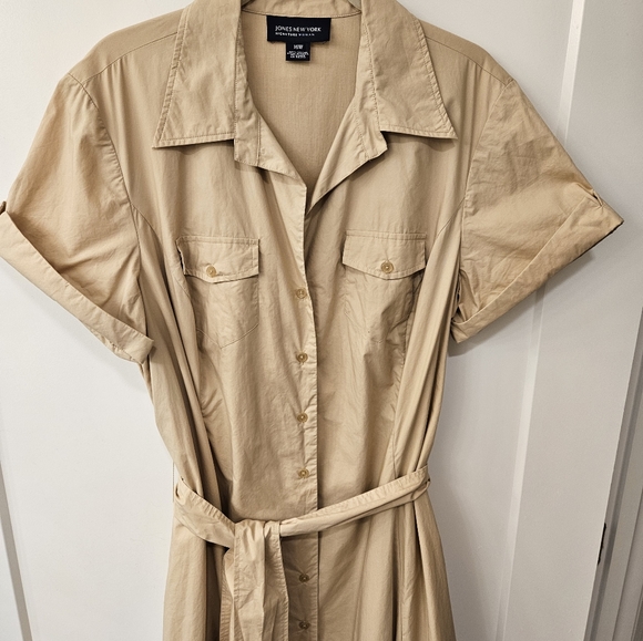 Jones New York Signature Tan Cotton Safari Dress - Size 16W - Picture 4 of 8